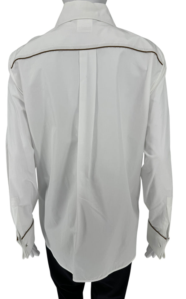 MaxMara White Cotton Dress Shirt with Brown Trim – Size 44 (IT)