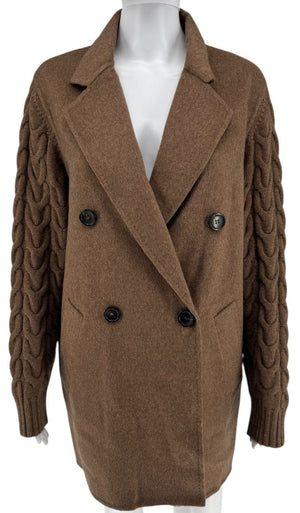 MaxMara Knit-Sleeve Wool-Cashmere Blazer Coat - Size M