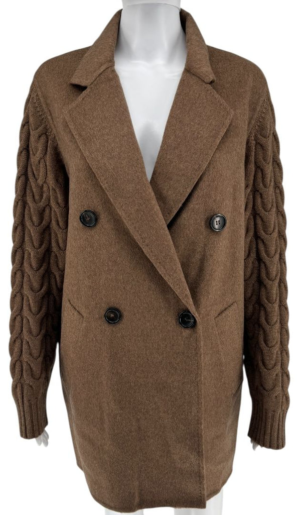 MaxMara Knit-Sleeve Wool-Cashmere Blazer Coat - Size M