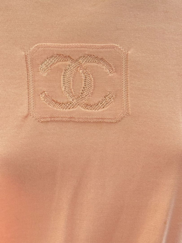 Chanel Peach Knit Logo Tee – Size FR 42 (US 8/10)