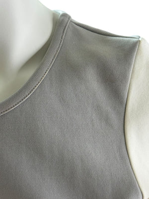 Chanel Two-Tone Grey & Cream Logo Tee – Size FR 42 (US 8)