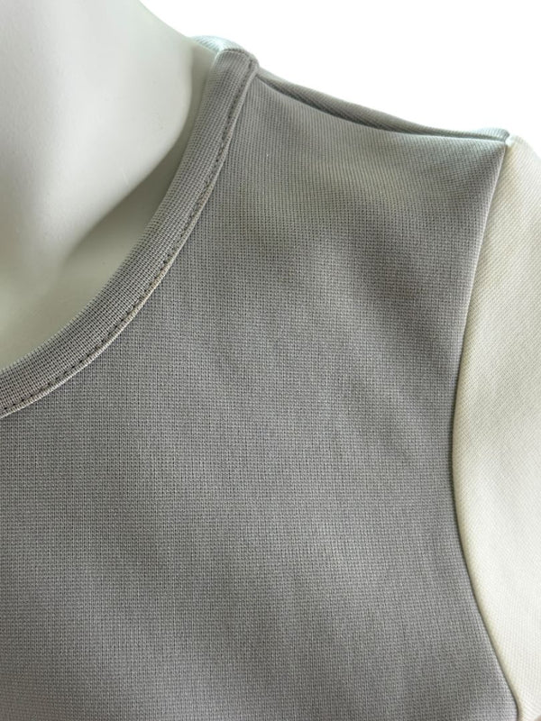 Chanel Two-Tone Grey & Cream Logo Tee – Size FR 42 (US 8)