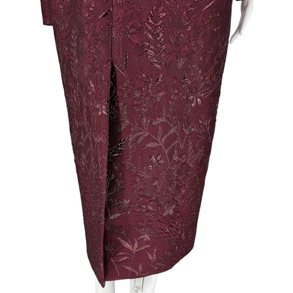 Pamella Roland -Wine Brocade Metallic Floral Dress & Coat Set - Size 8/10
