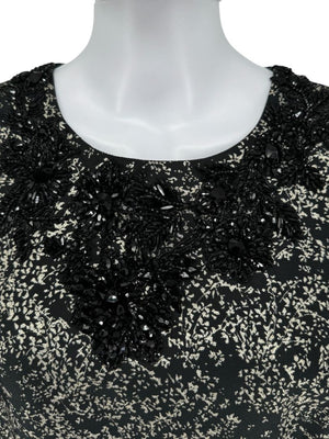 Pamella Roland Metallic Jacquard Sleeveless Dress with Beaded Neckline