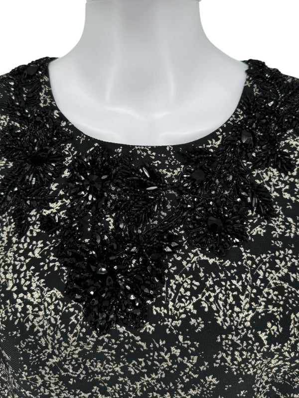 Pamella Roland Metallic Jacquard Sleeveless Dress with Beaded Neckline