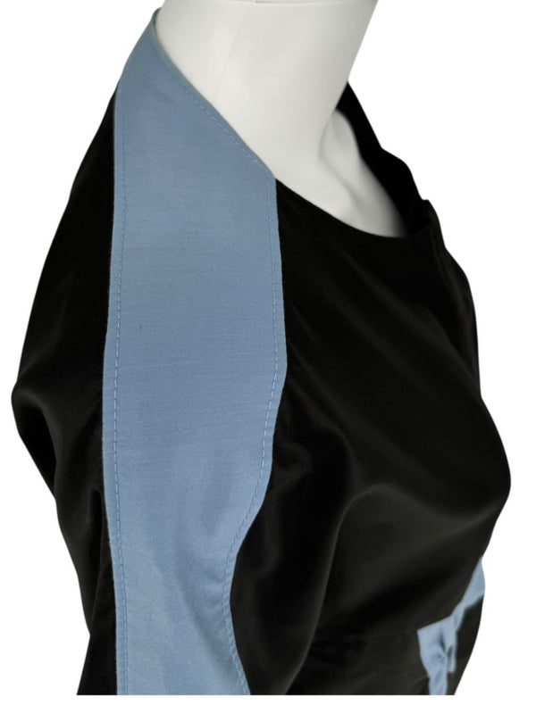 Pamella Roland Black & Blue Color block Gathered Waist Dress