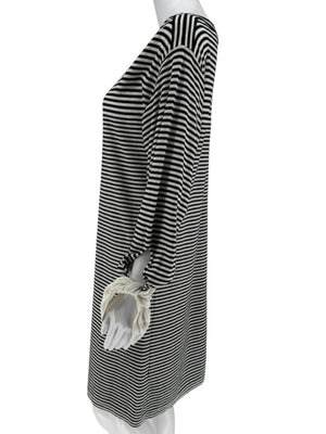 Chloé Black & White Striped Cotton Dress with Cuffed Tie Sleeves - Small