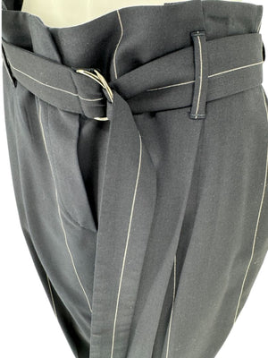 Brunello Cucinelli Navy Pinstripe Wool Pants with Belt - Size 8