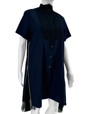 Sacai Pleated Insert Zip Shirt Dress - Size 2