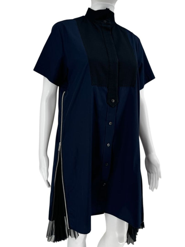 Sacai Pleated Insert Zip Shirt Dress - Size 2