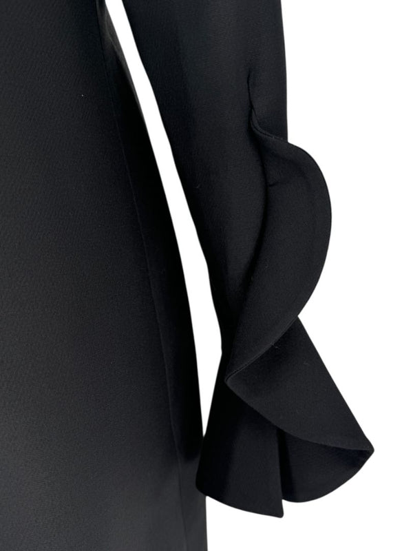 Valentino Black Crepe Ruffle Cuff Dress - Size 10