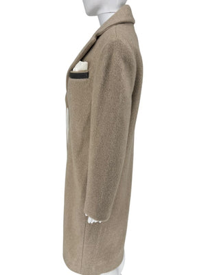 Brunello Cucinelli Ivory Wool-Cashmere Coat with Monili Detail - Size 8