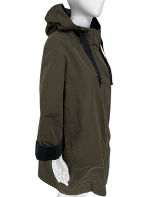 Brunello Cucinelli Olive Nylon Hooded Parka with Monili Trim - Size 10