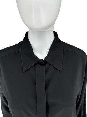 Sportmax Black Silk-Blend Concealed Placket Shirt – Size US 10 / IT 44