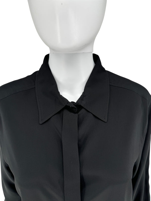 Sportmax Black Silk-Blend Concealed Placket Shirt – Size US 10 / IT 44