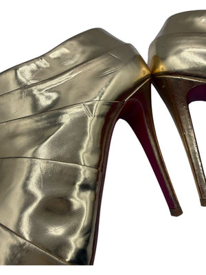 Christian Louboutin Gold Patent Leather Robot 120 Ankle Boots Size 39