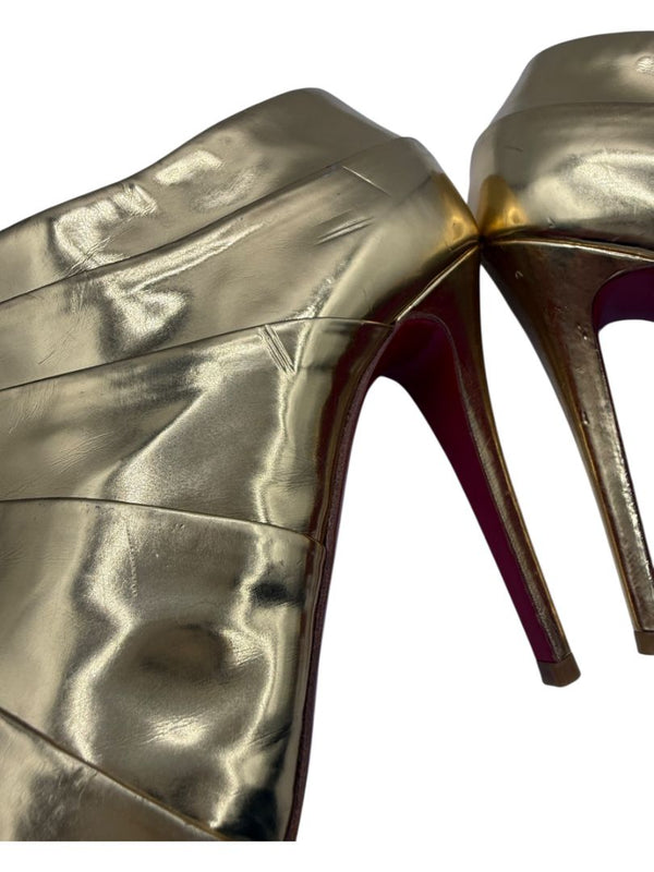 Christian Louboutin Gold Patent Leather Robot 120 Ankle Boots Size 39