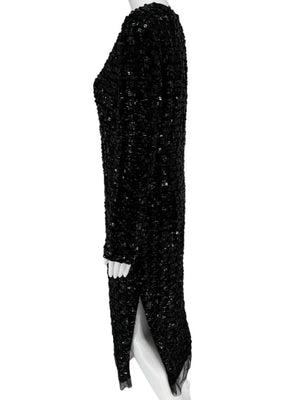 Pamella Roland Black Beaded Long Sleeve Dress - Size L