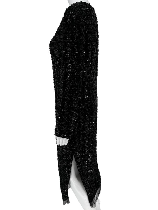 Pamella Roland Black Beaded Long Sleeve Dress - Size L