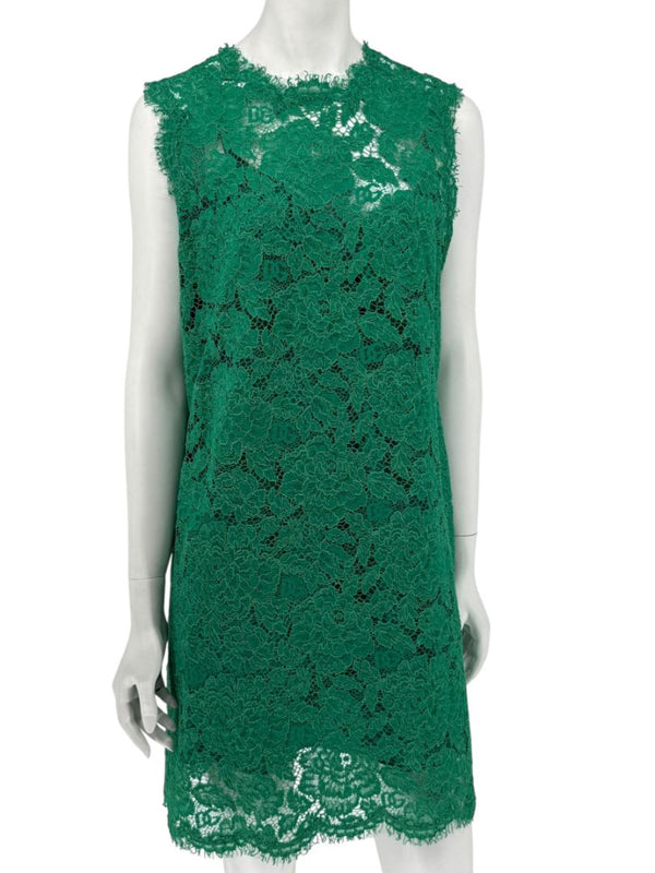 Dolce & Gabbana Green Floral Lace Sleeveless Shift Dress - Size IT 46