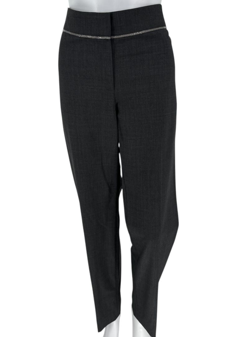 Brunello Cucinelli Charcoal Wool Trousers with MONILI Trim – Size IT 46 / US 10