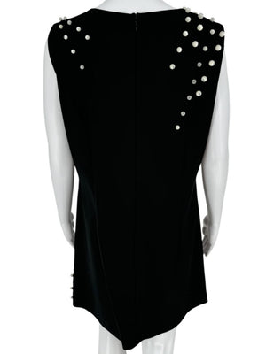 Pamella Roland Black Sleeveless Shift Dress with Pearl Embellishments – Large