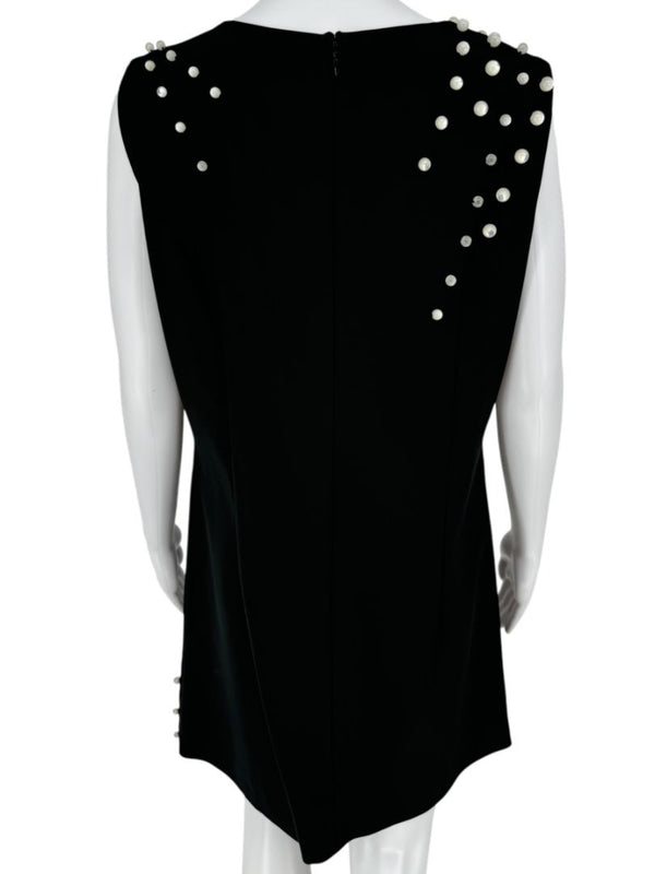 Pamella Roland Black Sleeveless Shift Dress with Pearl Embellishments – Large