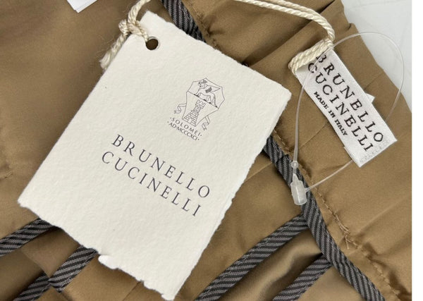Brunello Cucinelli Tan Silk Moto Jogger Pants – Size IT 44 / US 8- NEW