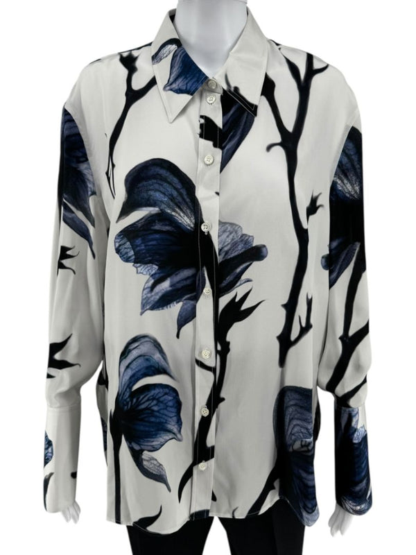 Alexander McQueen Ivory & Ink Floral Silk Blouse – Size L