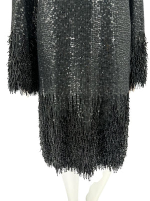 Pamella Roland Black Sequin Fringe Cocktail Dress – Large