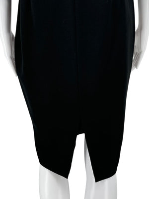 Pamella Roland Black Crepe Shift Dress with Pink Ruffle Back & Neck Tie - Large