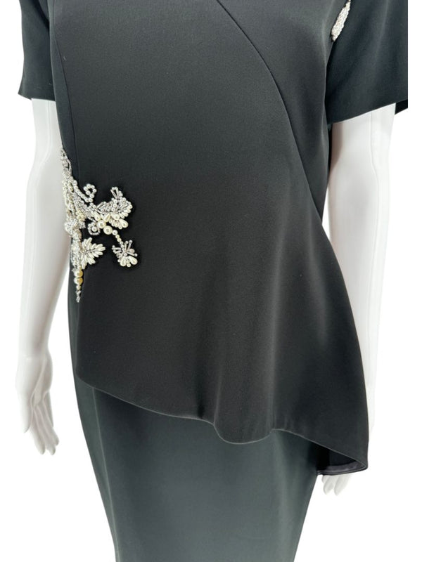Pamella Roland Black Embellished Asymmetrical Sheath Dress – Large