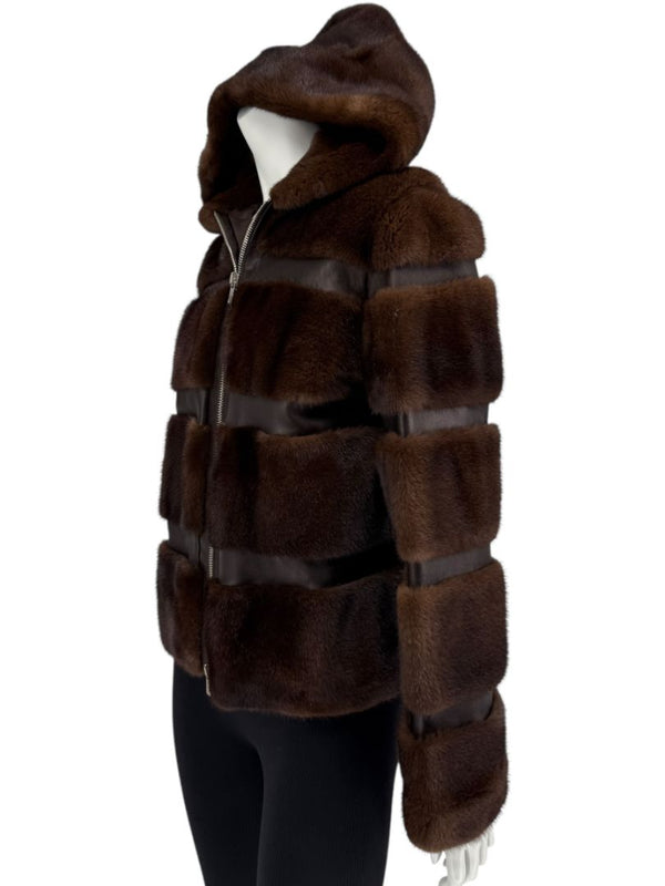 Michael Kors Chocolate Brown Mink Fur & Leather Bomber Jacket – Size 8