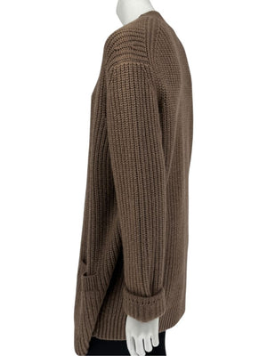 Michael Kors Java Brown Ribbed Cashmere Cardigan w/ Matching Scarf – Size M