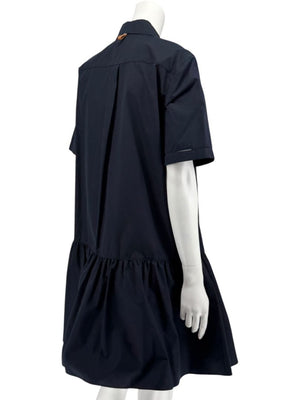 Lafayette 148 Navy Drop-Waist Cotton Shirt Dress – Size S