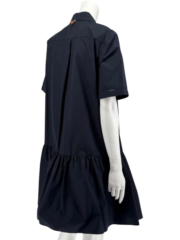 Lafayette 148 Navy Drop-Waist Cotton Shirt Dress – Size S
