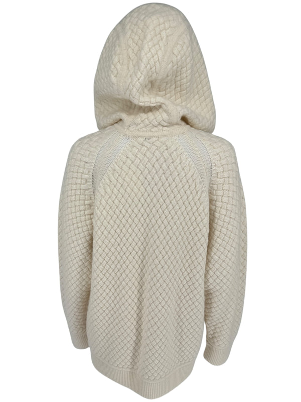 CO Ivory Basketweave Knit Hooded Zip Sweater - Size M