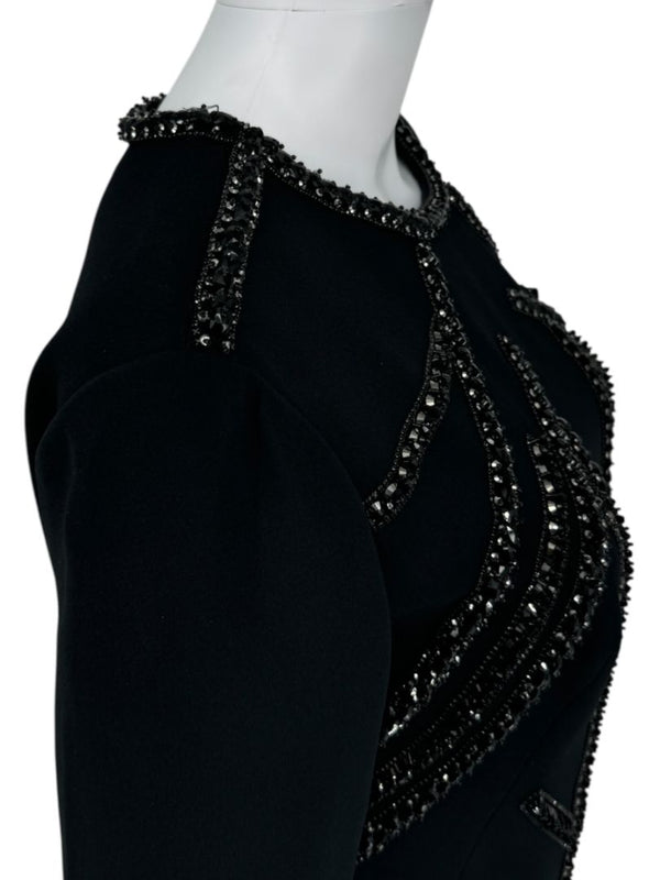 Pamella Roland Black Crepe Embellished Shift Dress – Large