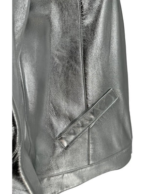 Pamella Roland Silver Metallic Leather Moto Jacket – Size 8