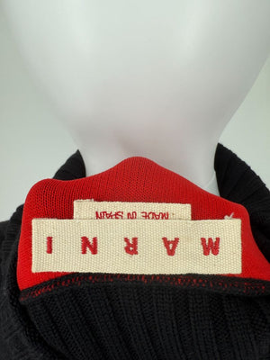 Marni Black Ribbed Turtleneck Caplet with Red Interior – Size IT 42