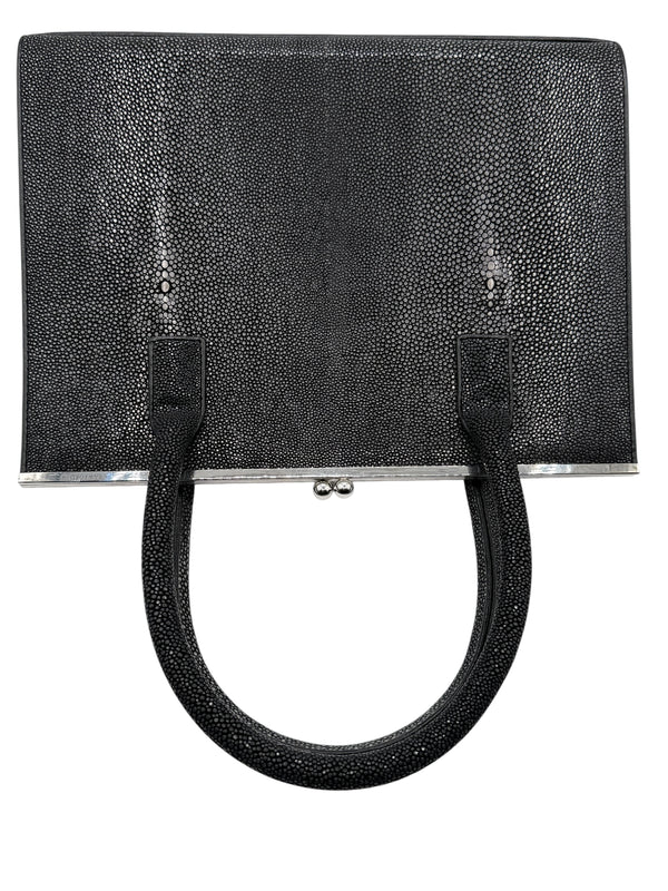 Crawford Black Shagreen/Stingray Top Handle Bag w/ 925 Silver Hardware