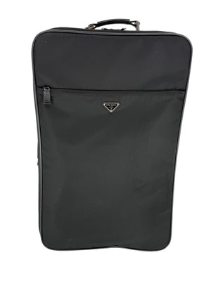 Prada Black Nylon Rolling Suitcase with Saffiano Leather Trim – 26.5" x 17.5" x 9.5"