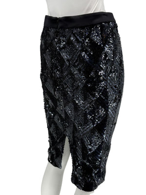 Pamella Roland Black Sequin Pencil Skirt – Large