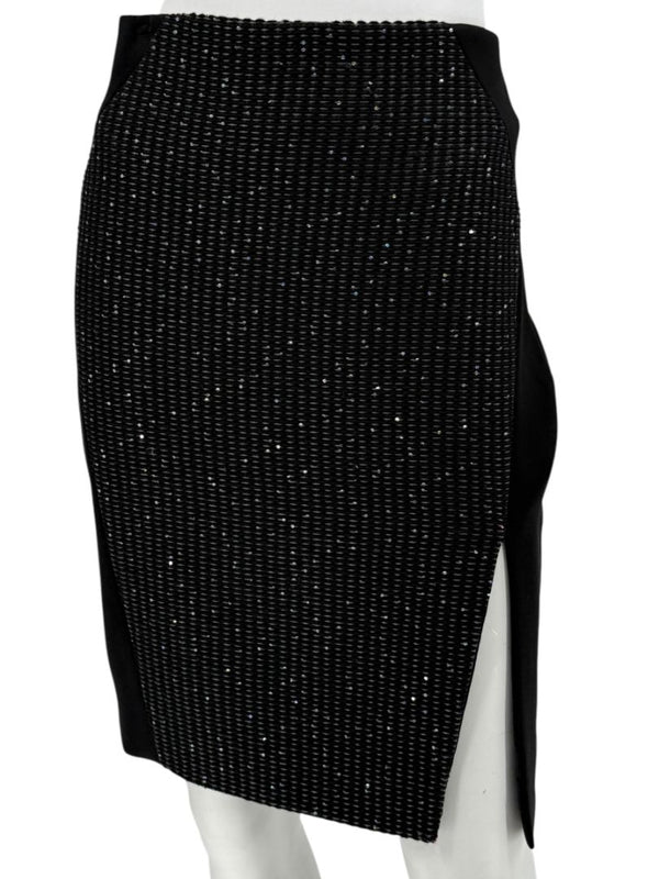 Pamella Roland Black Textured Sequin Skirt - Large