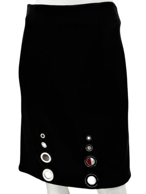 Pamella Roland Black Pencil Skirt with Grommet Detail – Large
