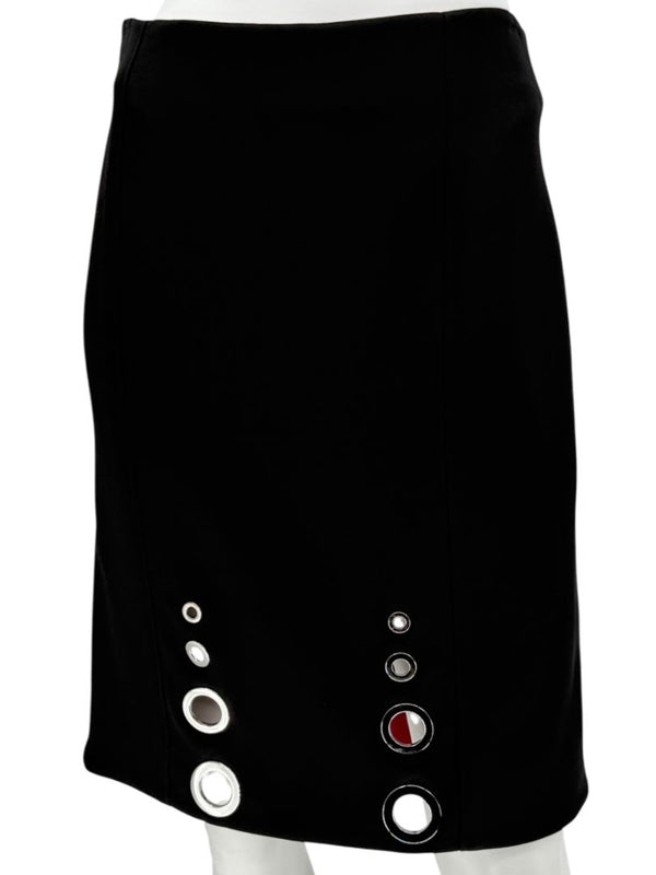 Pamella Roland Black Pencil Skirt with Grommet Detail – Large