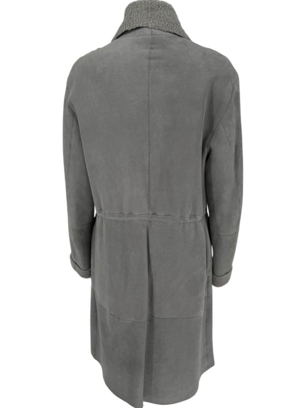 Hugo Boss Grey Shearling-Lined Suede Coat – Size Large
