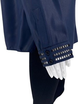 Akris Navy Mulberry Silk Blouse with Jewelry Trim – Size US 8 / FR 40 / DE 38