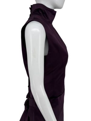 Pamella Roland Plum High Neck Sleeveless Gown with Back Bow Detail – Large
