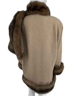 J. Mendel Camel Wool Cape with Fox Fur Trim – One Size
